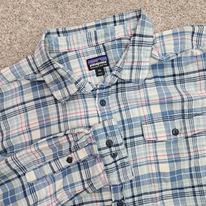 Patagonia Men's Lightweight Fjord Flannel Shirt XXL Blue Plaid Organic Cotton